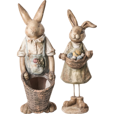 BELIANI Conjunto De 2 Figuras Decorativas De Mgo Conejo De Pascua Decoración Para Interior Y Exterior Jardín Multicolor Calcata BELIANI Conjunto De 2 Figuras Decorativas De Mgo Conejo De Pascua Decoración Para Interior Y Exterior Jardín Multicolor Calcata