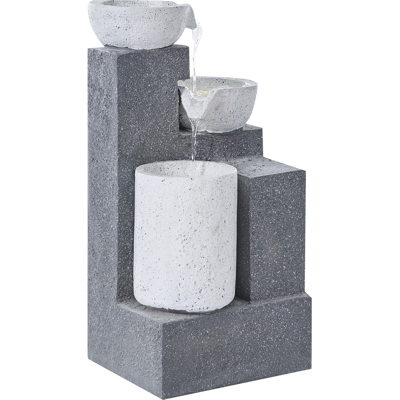 BELIANI Fuente Exterior Cascada Con Tres Cuencos Iluminación Led Con Enchufe De Resina Gris Nagami BELIANI Fuente Exterior Cascada Con Tres Cuencos Iluminación Led Con Enchufe De Resina Gris Nagami