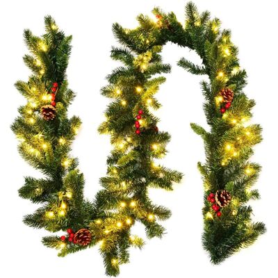 COSTWAY Costwya 275 Cm Guirnalda De Navidad De Pino Iluminada, Guirnalda Artificial En Ratán De Navidad Con 100 Luces Led, Piñas, Bayas Rojas COSTWAY Costwya 275 Cm Guirnalda De Navidad De Pino Iluminada, Guirnalda Artificial En Ratán De Navidad Con 100 Luces Led, Piñas, Bayas Rojas