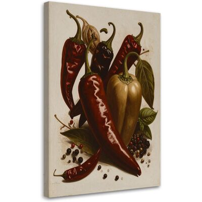 FEEBY Cuadro En Lienzo, Pimientos Rojos, Hierbas Y Pimienta, 80x120 FEEBY Cuadro En Lienzo, Pimientos Rojos, Hierbas Y Pimienta, 80x120