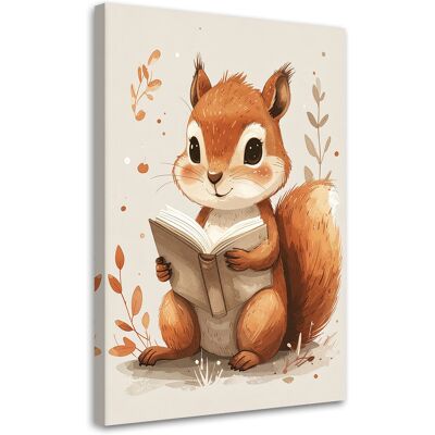 FEEBY Cuadro Sobre Lienzo, Ardilla Leyendo Un Libro Animales Del Bosque, 70x100 FEEBY Cuadro Sobre Lienzo, Ardilla Leyendo Un Libro Animales Del Bosque, 70x100