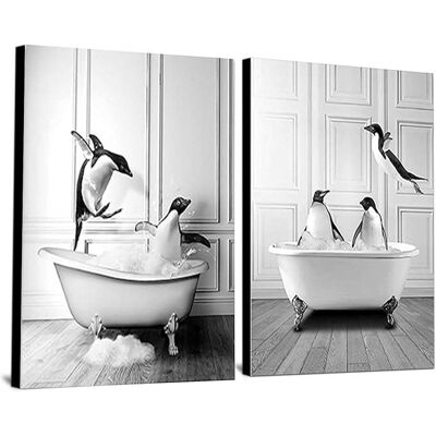 OEM Póster Decorativo Para Pared Sobre Lienzo Sin Marco, 2x 60x90cm, Pingüinos En Una Bañera OEM Póster Decorativo Para Pared Sobre Lienzo Sin Marco, 2x 60x90cm, Pingüinos En Una Bañera
