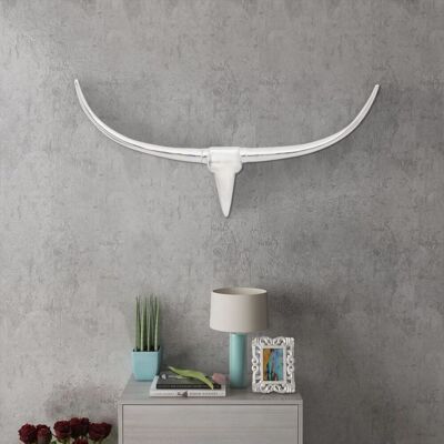 DÉCOSHOP26 Ecoración De Pared Con Cabeza De Toro De Aluminio Plateado De 100 Cm Dec02303 DÉCOSHOP26 Ecoración De Pared Con Cabeza De Toro De Aluminio Plateado De 100 Cm Dec02303
