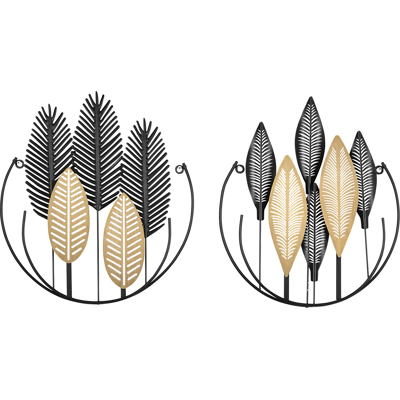 JHY DESIGN Arte Mural 3d - Juego De 2 - Decoración De Pared Moderna - Metal - Natural + Negro JHY DESIGN Arte Mural 3d - Juego De 2 - Decoración De Pared Moderna - Metal - Natural + Negro