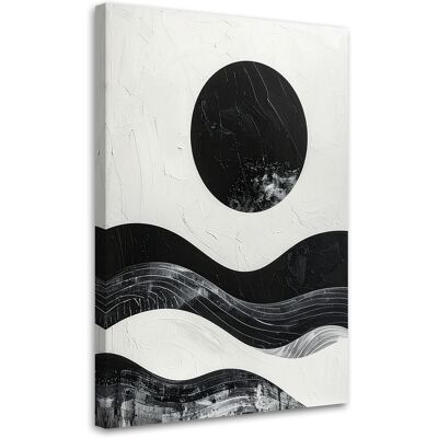 FEEBY Cuadro En Lienzo, Círculo Blanco Y Negro Abstracto Y Olas, 80x120 FEEBY Cuadro En Lienzo, Círculo Blanco Y Negro Abstracto Y Olas, 80x120