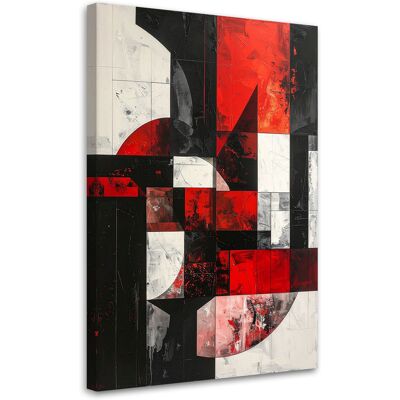 FEEBY Cuadro En Lienzo, Abstracción Textura Círculos Formas Negro Rojo, 80x120 FEEBY Cuadro En Lienzo, Abstracción Textura Círculos Formas Negro Rojo, 80x120