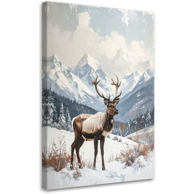 FEEBY Cuadro En Lienzo, Renos Invierno Nieve Paisaje De Montaña, 80x120 FEEBY Cuadro En Lienzo, Renos Invierno Nieve Paisaje De Montaña, 80x120