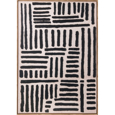 BELIANI Lienzo Decorativo Con Líneas Abstractas Hecho A Mano De Materiales Sintéticos Marco De Madera De Pino Negro Navan BELIANI Lienzo Decorativo Con Líneas Abstractas Hecho A Mano De Materiales Sintéticos Marco De Madera De Pino Negro Navan