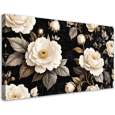 FEEBY Cuadro Sobre Lienzo, Rosas Blancas Sobre Fondo Negro Elegante Decoración Floral De Pared En Estilo Glamour, 100x50 FEEBY Cuadro Sobre Lienzo, Rosas Blancas Sobre Fondo Negro Elegante Decoración Floral De Pared En Estilo Glamour, 100x50