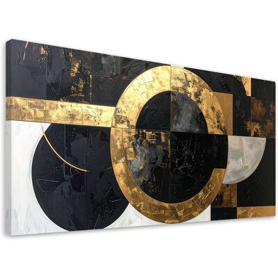 FEEBY Cuadro En Lienzo, Abstracción Textura Círculos Formas Negro Dorado, 120x60 FEEBY Cuadro En Lienzo, Abstracción Textura Círculos Formas Negro Dorado, 120x60