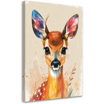 FEEBY Cuadro En Lienzo, Ciervo Animales Del Bosque En Beige, 70x100 FEEBY Cuadro En Lienzo, Ciervo Animales Del Bosque En Beige, 70x100