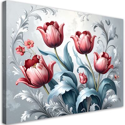 FEEBY Cuadro Sobre Lienzo Tulipanes Rojos Sobre Fondo Gris 100x70 FEEBY Cuadro Sobre Lienzo Tulipanes Rojos Sobre Fondo Gris 100x70
