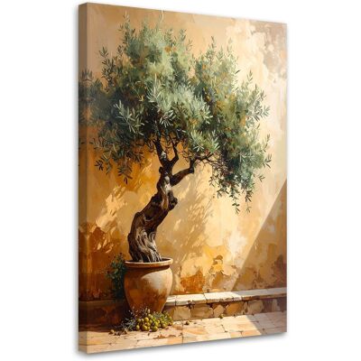 FEEBY Cuadro En Lienzo, Olivo Contra Un Fondo De Pared En Beige, 80x120 FEEBY Cuadro En Lienzo, Olivo Contra Un Fondo De Pared En Beige, 80x120