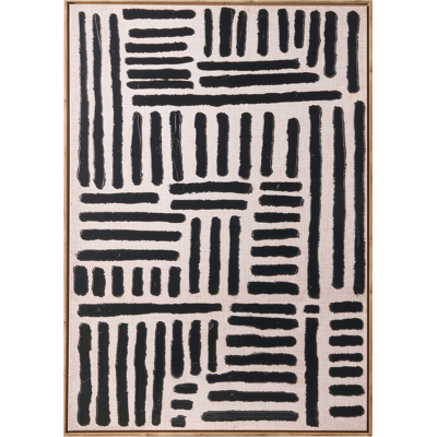 BELIANI Lienzo Decorativo Con Líneas Abstractas Hecho A Mano De Materiales Sintéticos Marco De Madera De Pino Negro Navan BELIANI Lienzo Decorativo Con Líneas Abstractas Hecho A Mano De Materiales Sintéticos Marco De Madera De Pino Negro Navan
