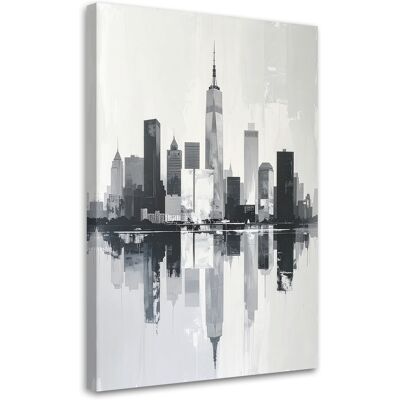 FEEBY Impresión De Imagen, Edificios De La Ciudad En Blanco Y Negro Imitación Pintura, 80x120 FEEBY Impresión De Imagen, Edificios De La Ciudad En Blanco Y Negro Imitación Pintura, 80x120