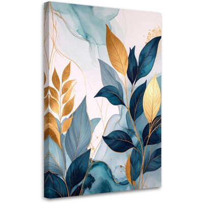 FEEBY Cuadro En Lienzo, Hojas Azules Abstractas Plantas Glamour, 70x100 FEEBY Cuadro En Lienzo, Hojas Azules Abstractas Plantas Glamour, 70x100