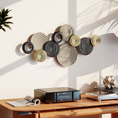 JHY DESIGN Decorazione Murale In Metallo, Scultura Da Parete In Metallo, Design Unico A Dischi Multipli, 100 X 50 Cm, Kaki E Nero JHY DESIGN Decorazione Murale In Metallo, Scultura Da Parete In Metallo, Design Unico A Dischi Multipli, 100 X 50 Cm, Kaki E Nero