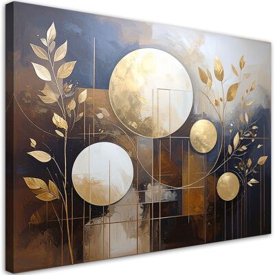 FEEBY Cuadro En Lienzo, Círculos Abstractos Hojas Tonos Marrones, 90x60 FEEBY Cuadro En Lienzo, Círculos Abstractos Hojas Tonos Marrones, 90x60