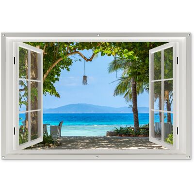 ONLYWOW Póster De Jardín Vista - Árbol - Mar - Palmera - Colinas - Playa - Azul 180x120 ONLYWOW Póster De Jardín Vista - Árbol - Mar - Palmera - Colinas - Playa - Azul 180x120