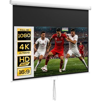 JHY DESIGN Pantalla De Proyección De 80" (formato 16:9) Con Cable De Ajuste, Fabricada En Plástico Y Metal, 187 X 8 X 150 Cm, Color Blanco. JHY DESIGN Pantalla De Proyección De 80" (formato 16:9) Con Cable De Ajuste, Fabricada En Plástico Y Metal, 187 X 8 X 150 Cm, Color Blanco.