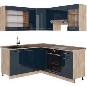 Vicco - Cocina esquinera Fame-Line, Azul oscuro alto brillo/roble dorado, 160 x 60 cm sin encimera Vicco - Cocina esquinera Fame-Line, Azul oscuro alto brillo/roble dorado, 160 x 60 cm sin encimera
