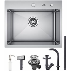 AURALUM Fregadero Cocina Acero Inoxidable 55x45cm - Seno Único - Sobre o Empotrado AURALUM Fregadero Cocina Acero Inoxidable 55x45cm - Seno Único - Sobre o Empotrado