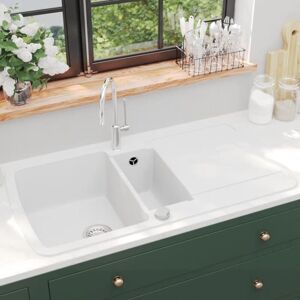 Fregadero De Cocina Con Dos Senos De Granito Blanco Vidaxl Fregadero De Cocina Con Dos Senos De Granito Blanco Vidaxl