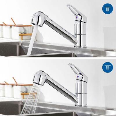 Grifo De Cocina Extensible Con 2 Tipos De Chorro, Grifo De Ducha, Grifo De Fregadero De Cocina Con Grifo Monomando Cromado Giratorio 360° - Auralum Grifo De Cocina Extensible Con 2 Tipos De Chorro, Grifo De Ducha, Grifo De Fregadero De Cocina Con Grifo Monomando Cromado Giratorio 360° - Auralum