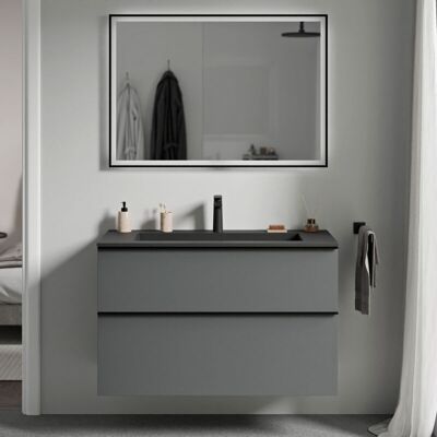 Bernstein - Mueble Lavabo Suspendido Mdf Antracita Mate, Lavabo Fundición Negro Mate + Orificio Grifería, Tirador Cromado 80x46x62cm - Lavoa Antracita Mate, Cromo, Negro Mate Con Orificio Para Grifo. Bernstein - Mueble Lavabo Suspendido Mdf Antracita Mate, Lavabo Fundición Negro Mate + Orificio Grifería, Tirador Cromado 80x46x62cm - Lavoa Antracita Mate, Cromo, Negro Mate Con Orificio Para Grifo.