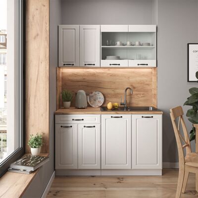 Vicco - Cocina Para Solteros R-line, Casa De Campo Blanca/blanca, 140 Cm Sin Encimera Vicco - Cocina Para Solteros R-line, Casa De Campo Blanca/blanca, 140 Cm Sin Encimera
