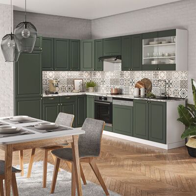 Vicco - Cocina Esquinera Fame-line, Verde-dorado Casa De Campo/blanco, 227 X 60 Cm Sin Encimera Vicco - Cocina Esquinera Fame-line, Verde-dorado Casa De Campo/blanco, 227 X 60 Cm Sin Encimera
