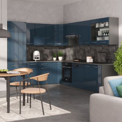 Cocina Esquinera Fame-line, Azul Oscuro Alto Brillo/antracita, 227 X 287 Cm , Et Mármol, Vicco Cocina Esquinera Fame-line, Azul Oscuro Alto Brillo/antracita, 227 X 287 Cm , Et Mármol, Vicco