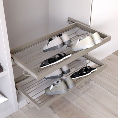 Kit De Zapatero Metálico Y Bastidor Con Guías Cierre Suave Para Armario, Regulable, Módulo 900mm, Gris Piedra - Emuca Kit De Zapatero Metálico Y Bastidor Con Guías Cierre Suave Para Armario, Regulable, Módulo 900mm, Gris Piedra - Emuca