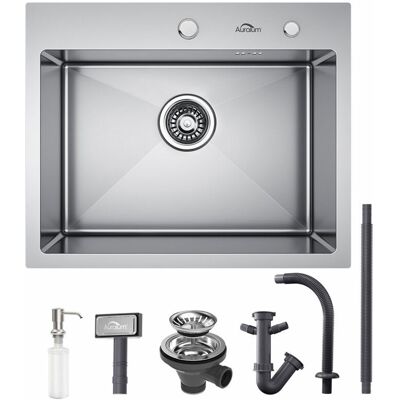 Auralum - Fregadero Cocina Un Seno 55 X 45cm, Fregaderos En Acero Inoxidable Con Dispensador De Jabón, Juego De Desagüe Y Sifón, Fregadero Sobre Encimera O Empotrado Auralum - Fregadero Cocina Un Seno 55 X 45cm, Fregaderos En Acero Inoxidable Con Dispensador De Jabón, Juego De Desagüe Y Sifón, Fregadero Sobre Encimera O Empotrado