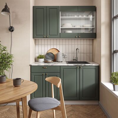 Vicco - Cocina Para Solteros Fame-line, Verde-dorado Casa De Campo/blanco, 140 Cm Sin Encimera Vicco - Cocina Para Solteros Fame-line, Verde-dorado Casa De Campo/blanco, 140 Cm Sin Encimera