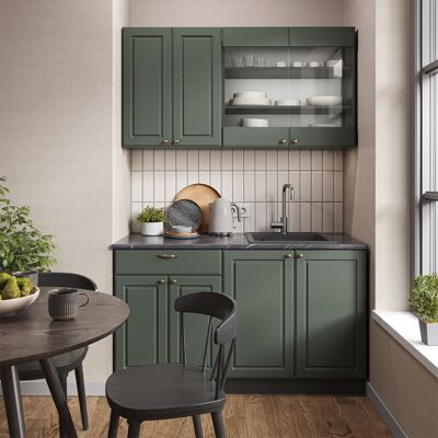 Vicco - Cocina Para Solteros Fame-line, Verde-dorado Casa De Campo/antracita, 140 Cm Sin Encimera Vicco - Cocina Para Solteros Fame-line, Verde-dorado Casa De Campo/antracita, 140 Cm Sin Encimera