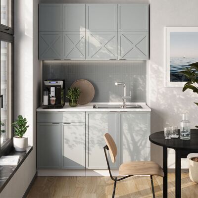 Cocina Para Solteros Fame-line, Azul Claro-gris-blanco, 140 Cm , Et Roble, Vicco Cocina Para Solteros Fame-line, Azul Claro-gris-blanco, 140 Cm , Et Roble, Vicco