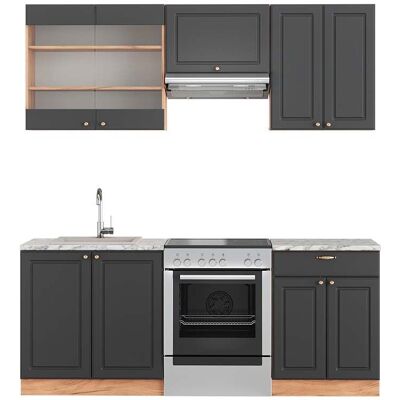 Vicco - Mueble De Cocina Fame-line, Antracita Casa De Campo/roble Kraft Dorado, 200 Cm , Et Mármol Vicco - Mueble De Cocina Fame-line, Antracita Casa De Campo/roble Kraft Dorado, 200 Cm , Et Mármol