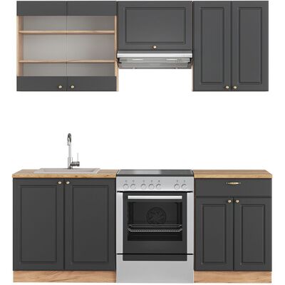 Vicco - Mueble De Cocina Fame-line, Antracita Casa De Campo/roble Kraft Dorado, 200 Cm , Et Roble Vicco - Mueble De Cocina Fame-line, Antracita Casa De Campo/roble Kraft Dorado, 200 Cm , Et Roble
