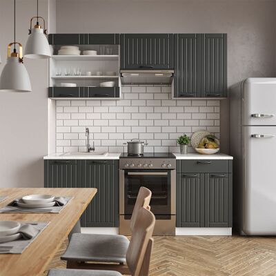 Vicco - Mueble De Cocina Fame-line, Antracita Casa De Campo/blanco, 200 Cm , Et Antracita Vicco - Mueble De Cocina Fame-line, Antracita Casa De Campo/blanco, 200 Cm , Et Antracita