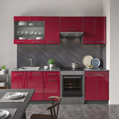 Vicco - Mueble De Cocina Fame-line, Burdeos Brillo Intenso/antracita, 240 Cm , Et Mármol Vicco - Mueble De Cocina Fame-line, Burdeos Brillo Intenso/antracita, 240 Cm , Et Mármol