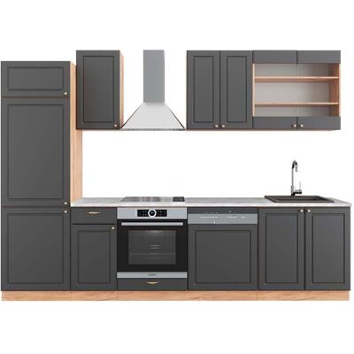 Vicco - Mueble De Cocina Fame-line, Antracita Casa De Campo/roble Kraft Dorado, 300 Cm , Et Mármol Vicco - Mueble De Cocina Fame-line, Antracita Casa De Campo/roble Kraft Dorado, 300 Cm , Et Mármol