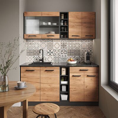 Vicco - Cocina Para Solteros R-line, Oro Power Roble/antracita, 160 Cm Sin Encimera Vicco - Cocina Para Solteros R-line, Oro Power Roble/antracita, 160 Cm Sin Encimera