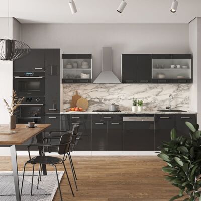 Vicco - Mueble De Cocina R-line, Antracita Brillo Intenso/blanco, 350 Cm Con Armario Alto, Sin Encimera Vicco - Mueble De Cocina R-line, Antracita Brillo Intenso/blanco, 350 Cm Con Armario Alto, Sin Encimera