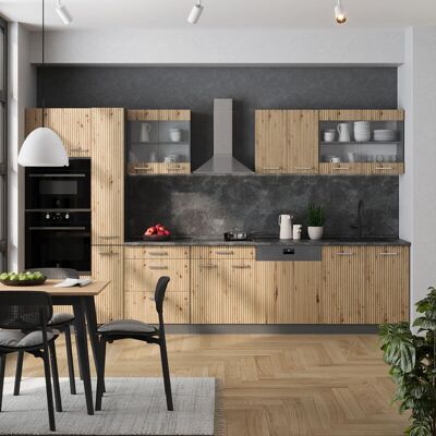 Cocina R-line, Roble Artesanal/antracita, 350 Cm Con Armario Alto, Et Mármol, Vicco Cocina R-line, Roble Artesanal/antracita, 350 Cm Con Armario Alto, Et Mármol, Vicco