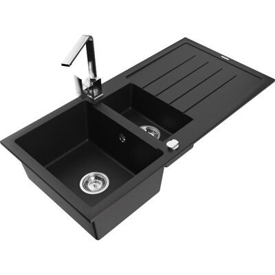 Mexen Andres Fregadero De Granito De 1,5 Senos Con Escurridor Y Grifo De Cocina Rita, Negro - 6515-77-670300-00 Mexen Andres Fregadero De Granito De 1,5 Senos Con Escurridor Y Grifo De Cocina Rita, Negro - 6515-77-670300-00