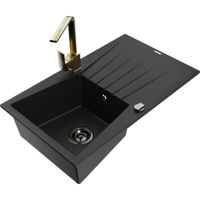 Mexen Cesar Fregadero De Granito De 1 Cuba Con Escurridor Y Grifo De Cocina Rita, Negro - 6514-77-670300-50-b Mexen Cesar Fregadero De Granito De 1 Cuba Con Escurridor Y Grifo De Cocina Rita, Negro - 6514-77-670300-50-b