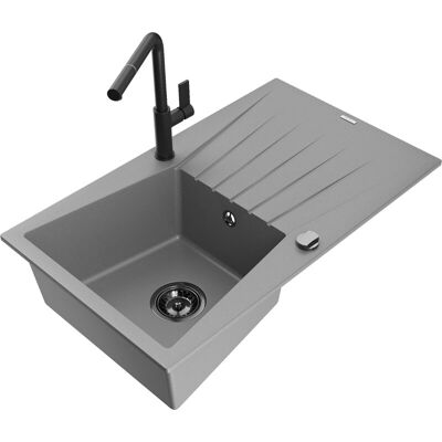 Mexen Cesar Fregadero De Granito De 1 Seno Con Escurridor Y Grifo De Cocina Flora, Gris - 6514-71-670401-70-b Mexen Cesar Fregadero De Granito De 1 Seno Con Escurridor Y Grifo De Cocina Flora, Gris - 6514-71-670401-70-b