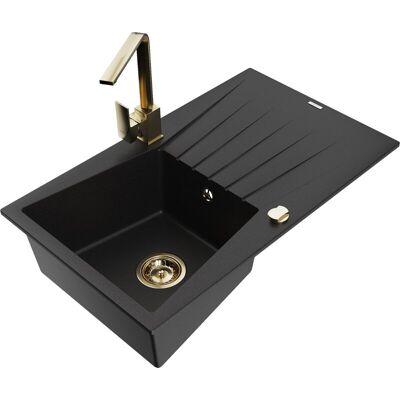 Mexen Cesar Fregadero De Granito De 1 Seno Con Escurridor Y Grifo De Cocina Rita, Negro - 6514-77-670300-50 Mexen Cesar Fregadero De Granito De 1 Seno Con Escurridor Y Grifo De Cocina Rita, Negro - 6514-77-670300-50
