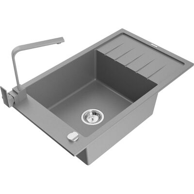 Mexen Elias Fregadero De Granito De Un Seno Con Escurridor Y Grifo De Cocina Rita, Gris - 6511-71-670300-71 Mexen Elias Fregadero De Granito De Un Seno Con Escurridor Y Grifo De Cocina Rita, Gris - 6511-71-670300-71